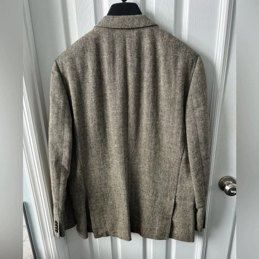 J.CREW Men’s Tweed Blazer in Herringbone Pattern, Brown-Black, Size 42R